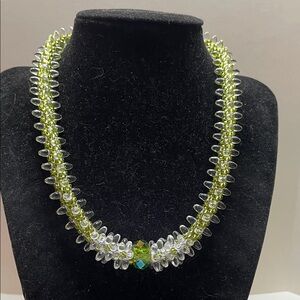 Elegant Green and Clear Beaded Necklace